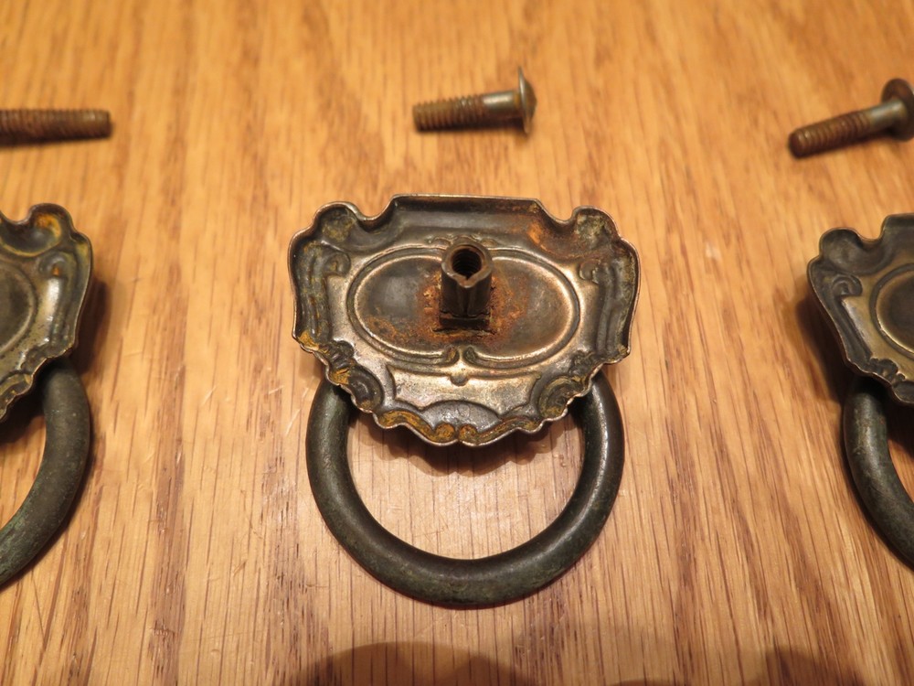 Vintage Brass Tone Drawer Pulls - 3 Drop Pulls & 1 Round Pull