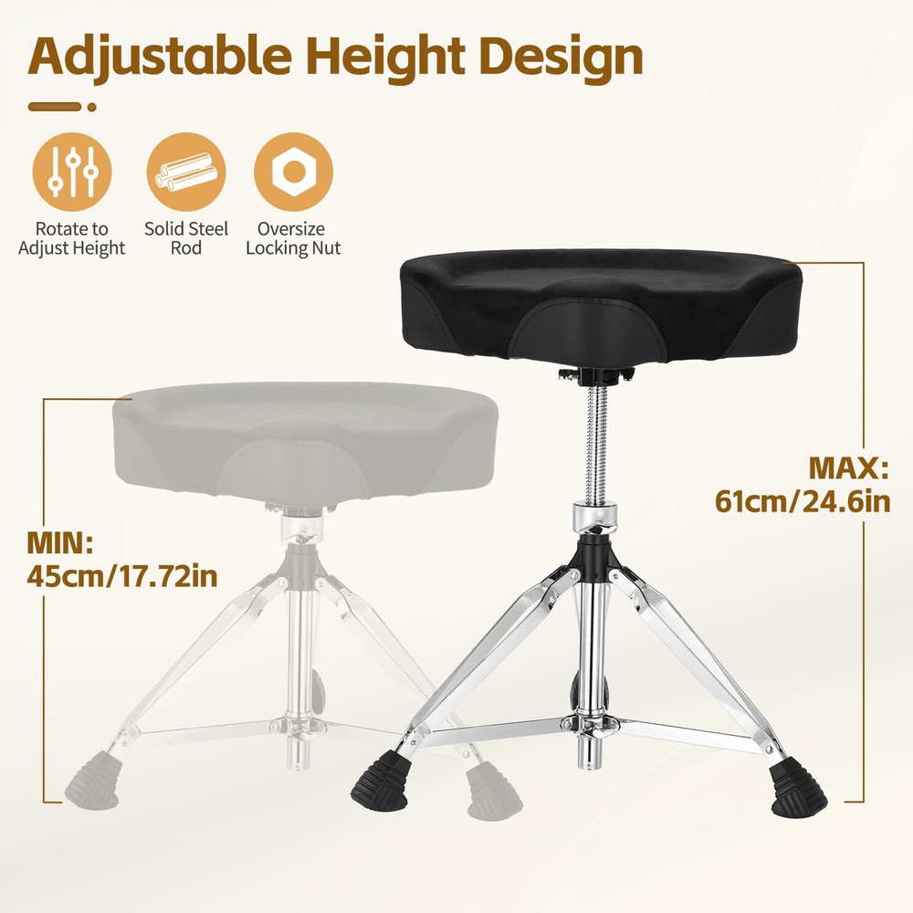 Drum Throne Saddle Drum Seat Height Adjustable Suede for Adults Drummers