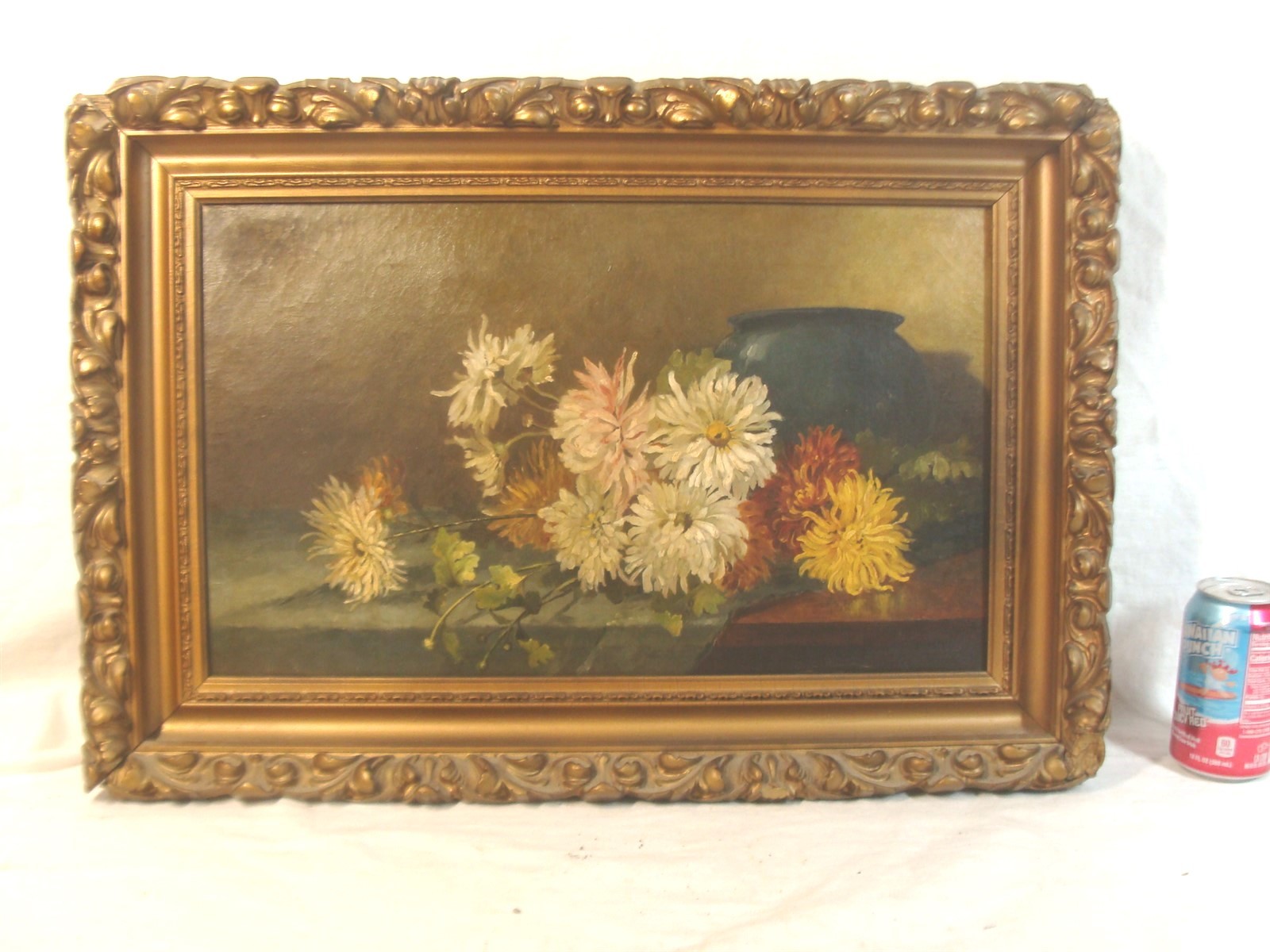 Antique 1890 Fall River School Still Life Peonies O/C Painting