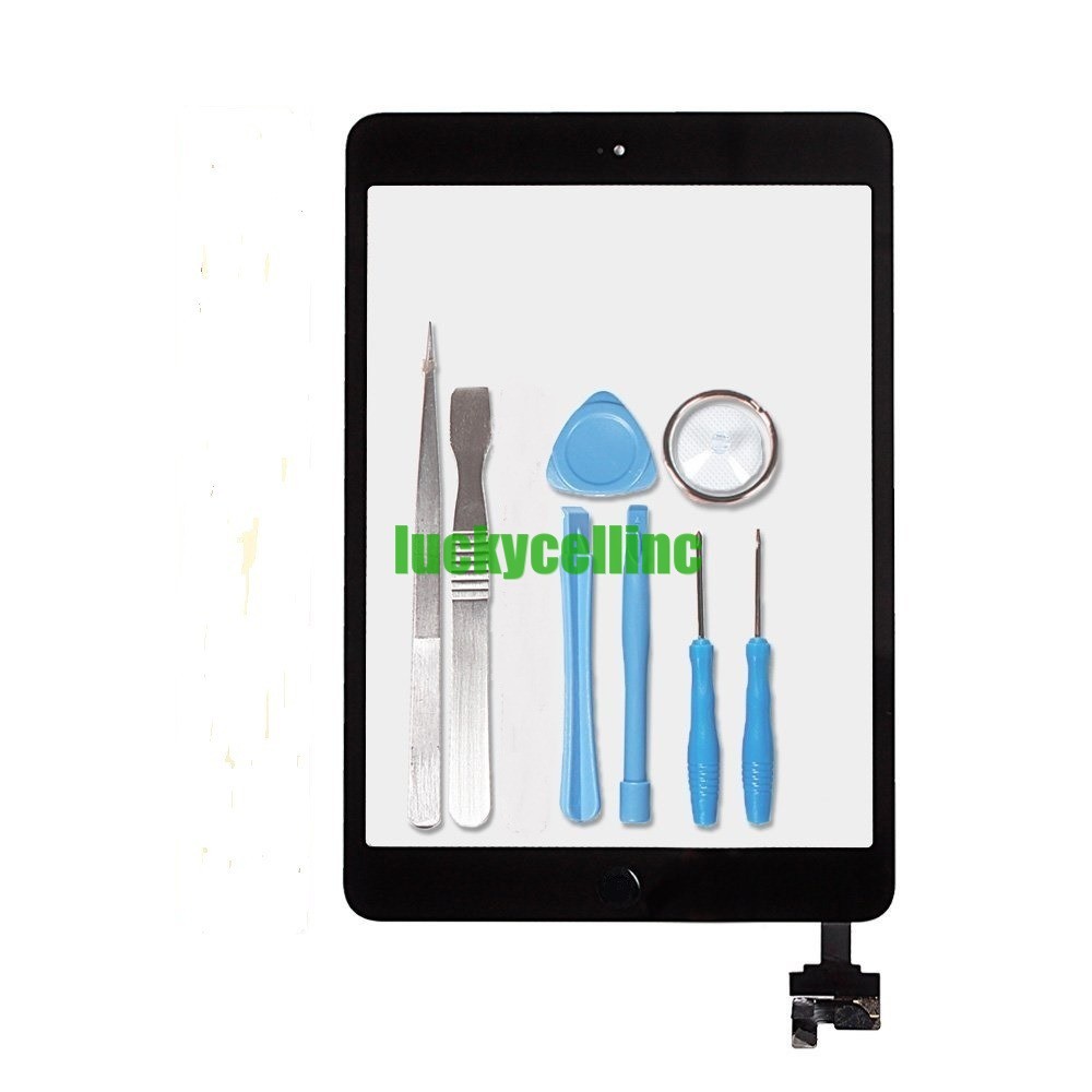 For iPad Mini 1/2 Touch Screen Digitizer + IC Connector Home Button + Tool Black