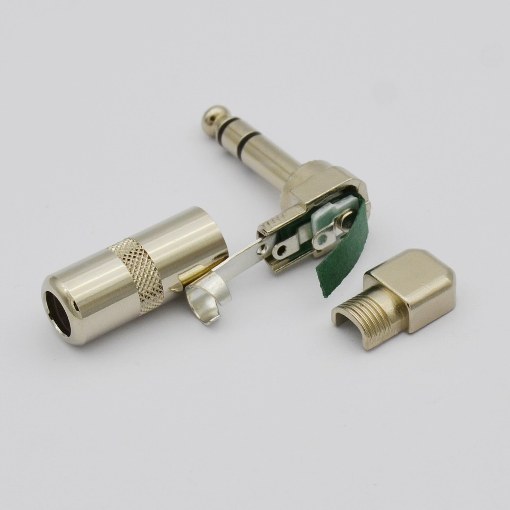 2x Right Angle Mono Jack Plug Connector for TRS Cable Silver 6.35mm Male Plug