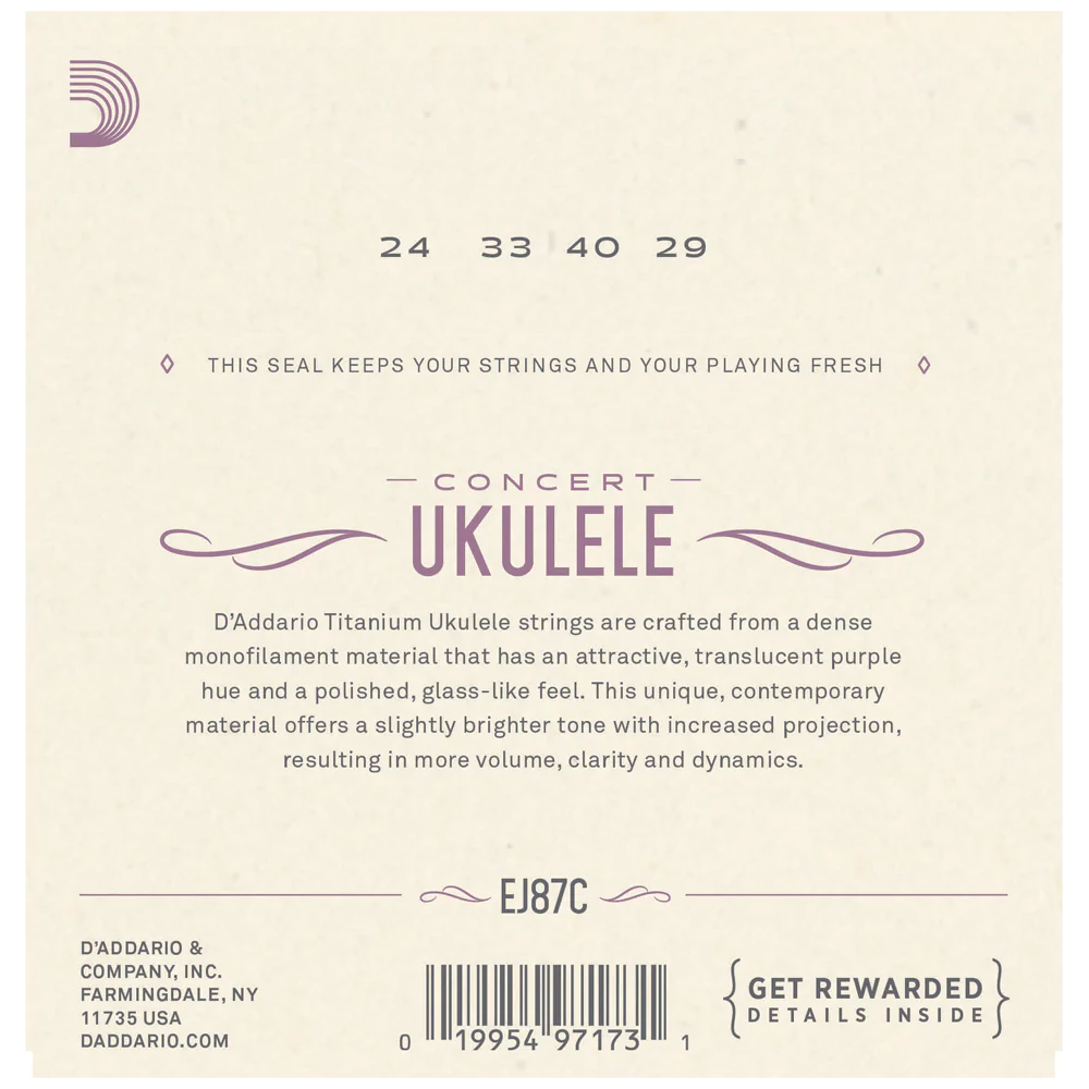 D'Addario EJ87C Titanium Ukulele Strings, Concert