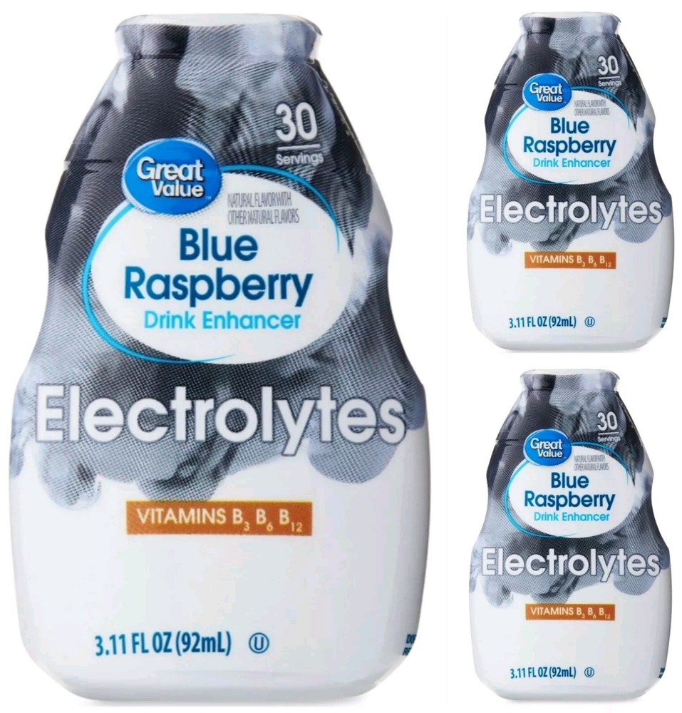 3 Pack Great Value Blue Raspberry Drink Enhancer Mix Electrolytes 90 Servings