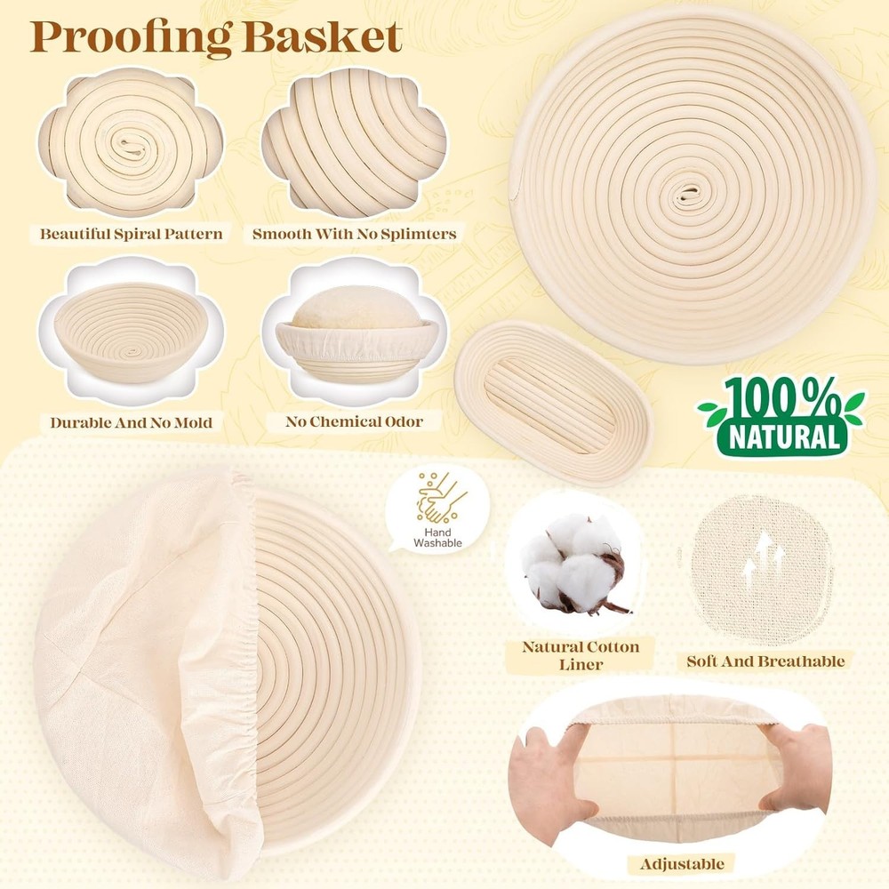 Sourdough Starter Kit with Rattan Proofing Baskets & Professional Tools Set