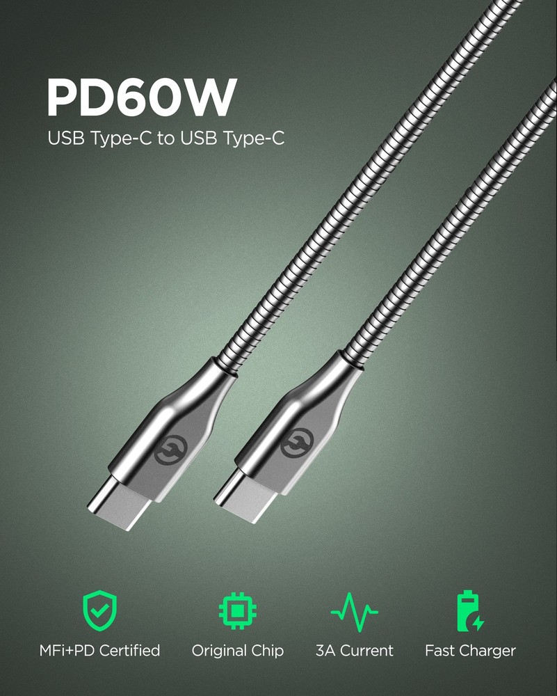 Metal jacket USB-C to C Cable 10ft (Gunmetal)