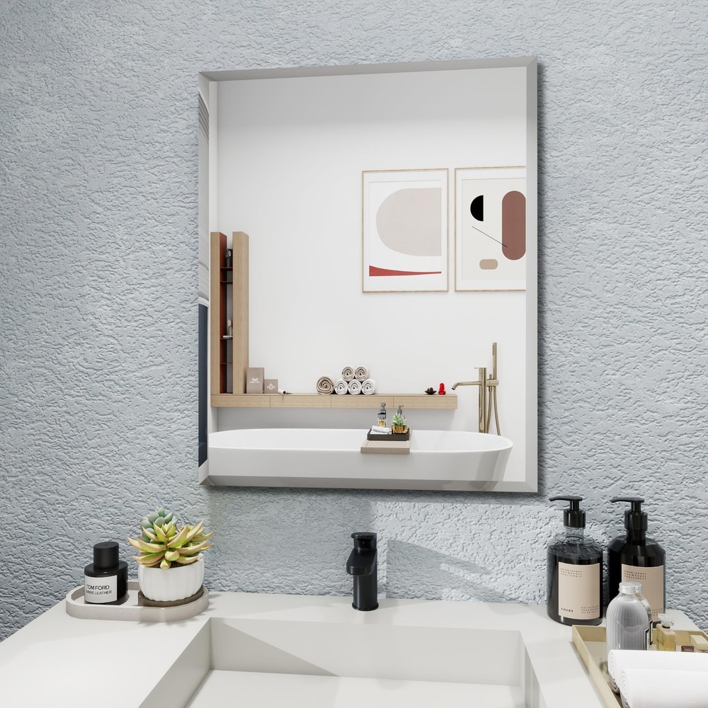 Rectangular Beveled Bathroom Mirrors, 16X24 inch Square Frameless Mirror, Rec