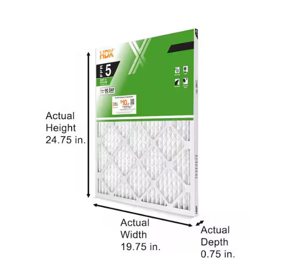 20 x 25 x 1 Standard Pleated Air Filter FPR 5, 12-Pack, Air Filters Replacement