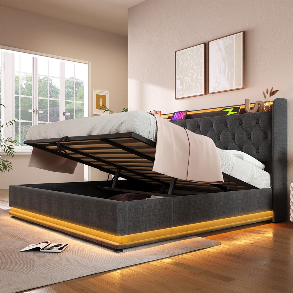Twin/Full/Queen/King Size Upholstered Platform Bed w/ Hydraulic Storage System