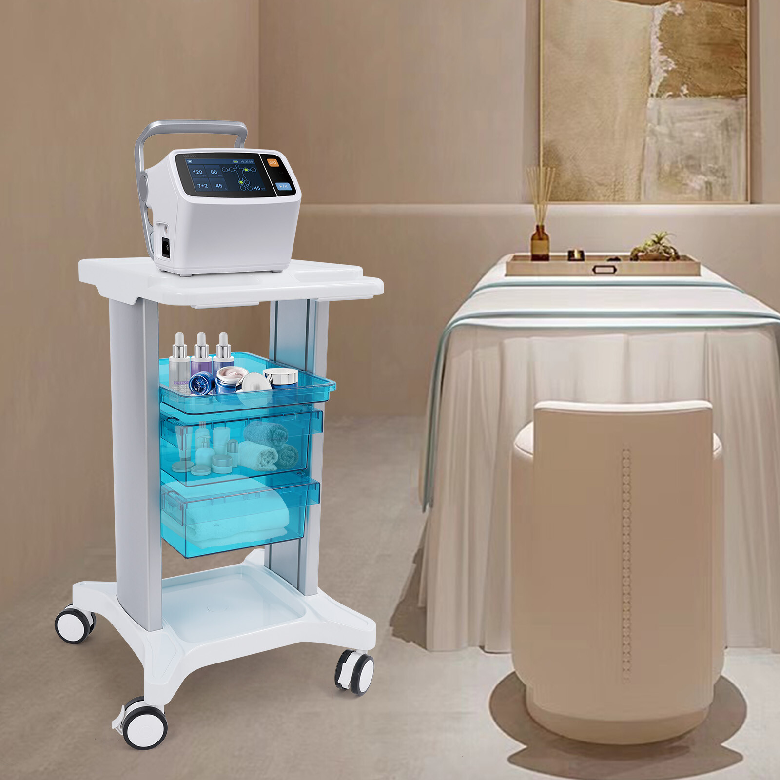 Medical Beauty Trolley Carts Mobile Cart Instrument With 3 Trays 360° wheels