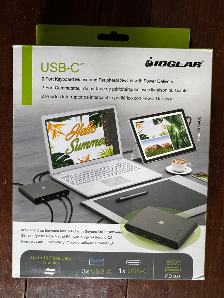 IOGEAR USB-C 2-Port Peripheral Switch with Power Delivery GUS4C2