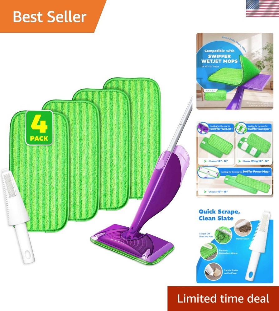 All-in-One Mop Pads Set - 4 Pack Microfiber with Scraper for Efficient Cleaning