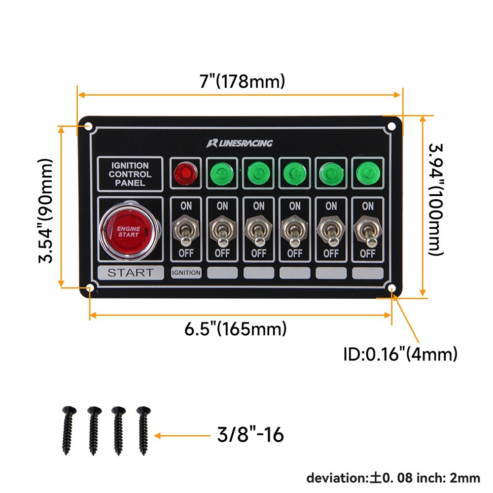LR Racing Switch Panel Ignition Engine Start 6 Switch & Lights Switch Panel BK