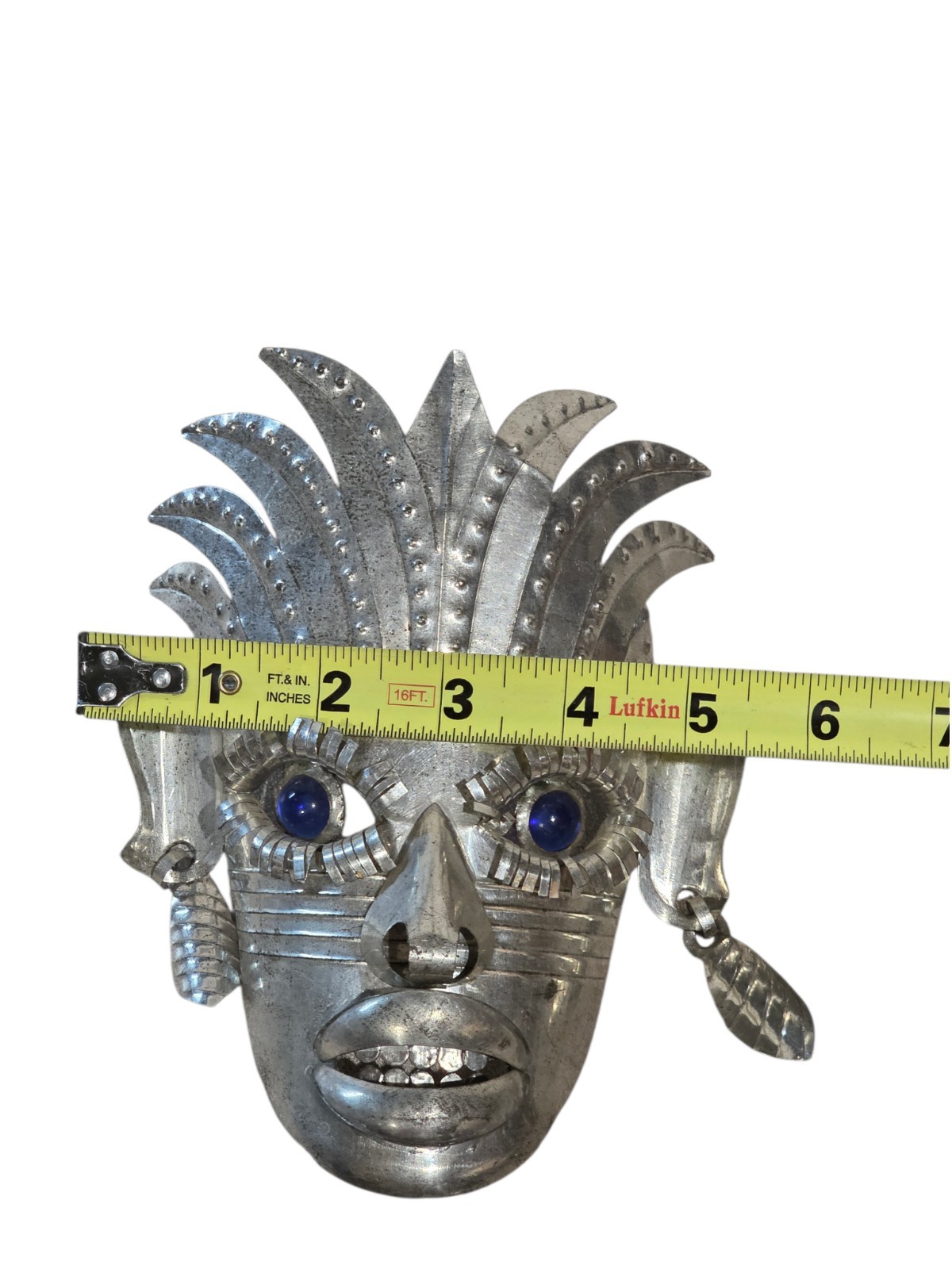 Vintage Mexican Tin Folk Art Masks Lot of 3 Handmade Tribal Wall Decor