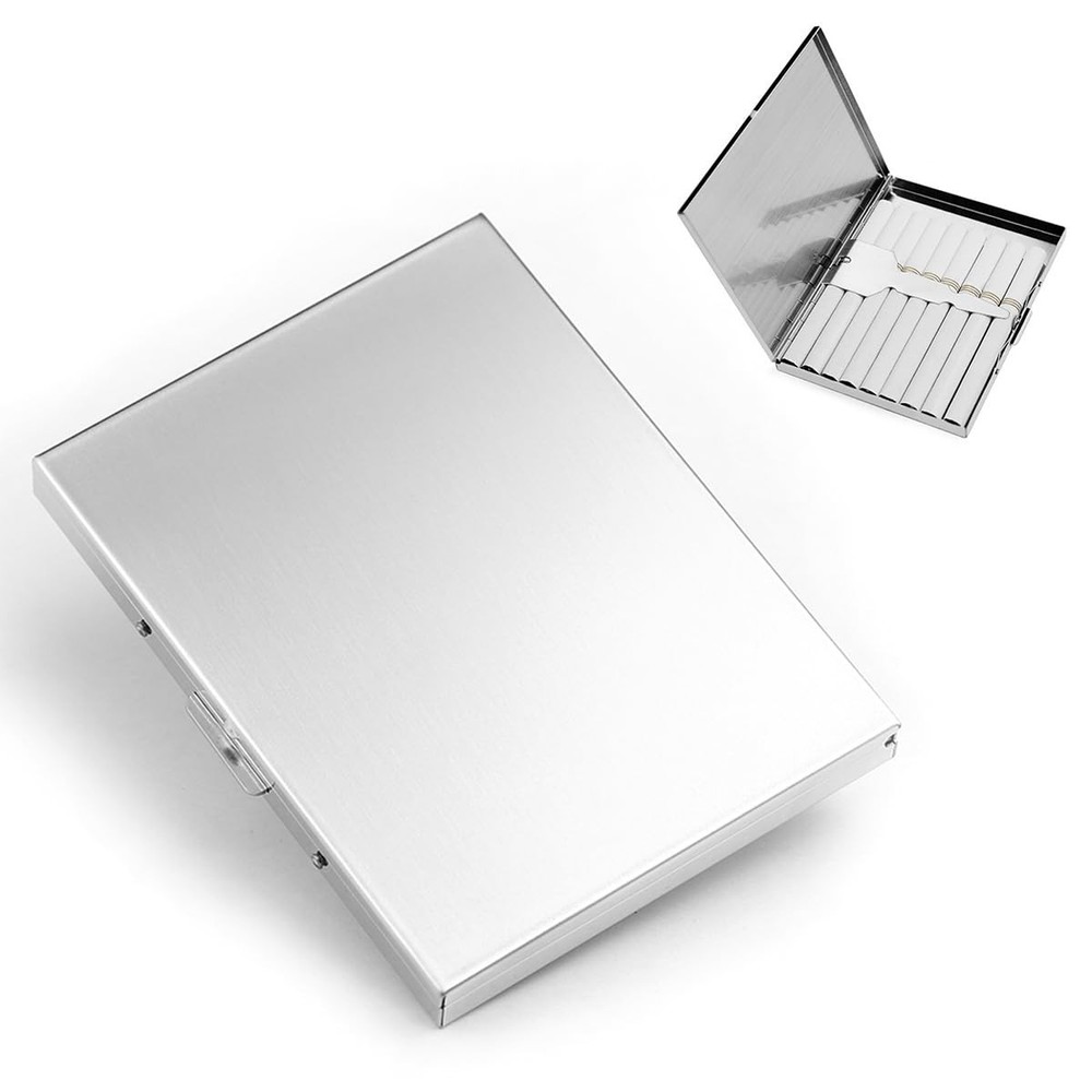 Stainless Steel Extra Slim Cigarette Case Metal Silver (Flat)