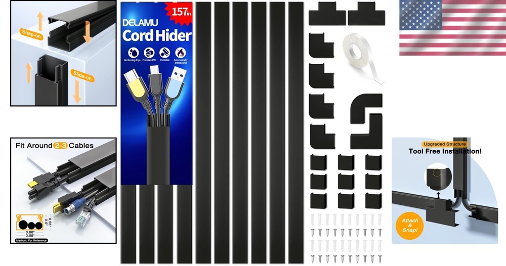 Cable Hider Kit for Wall Mounted TV - 157in, Black