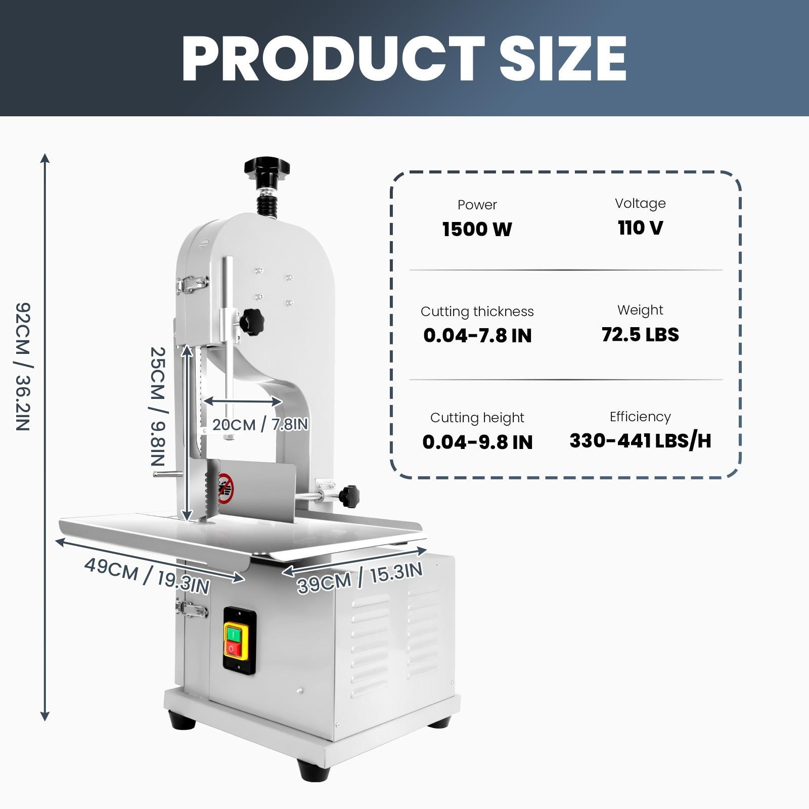 1500W Commercial Electric Meat Bone Saw Machine, Kitchen Frozen Meat Processor