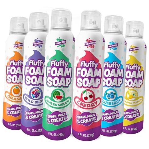 Fluffy Foam Soap, Variety 6 Pack | Shape, Mold & Create Bath Art with Soft