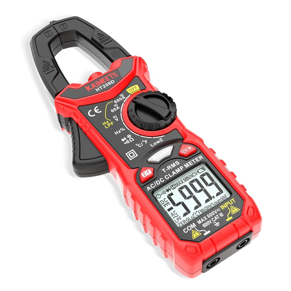HT206D Digital Clamp Meter T-RMS 6000 Counts, Multimeter Voltage Tester Auto-ran