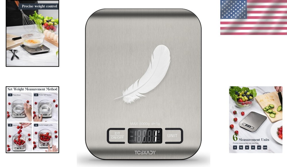 11lb Digital Food Scale - Easy Tare Function & High-Contrast Display for Cooking