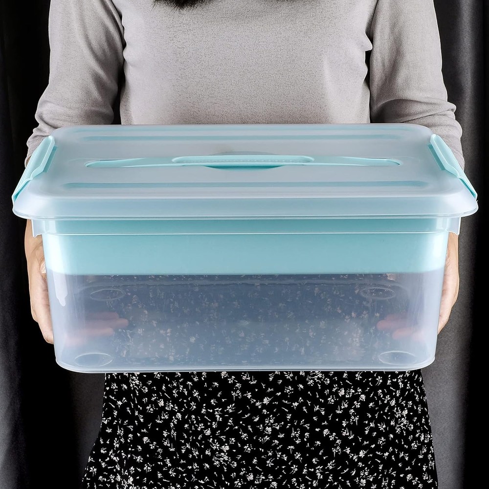 BTSKY Stack & Carry Box, Clear Plastic Storage Container Stackable Home Utility