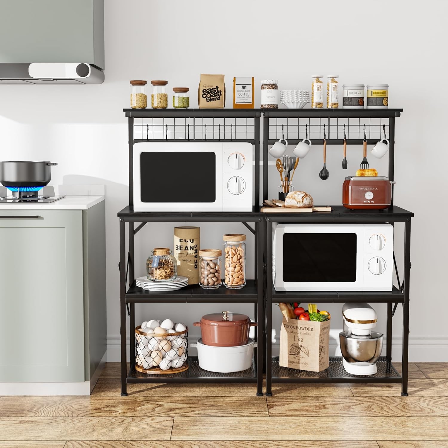 Kitchen Bakers Rack with Hutch,Coffee Stand with Storage 4 Tiers