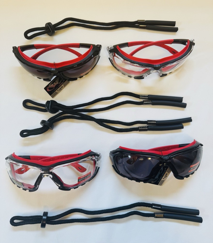 4 Pair Global Vision Octane Motorcycle Safety Glasses Red Gasket Clear & Smoke