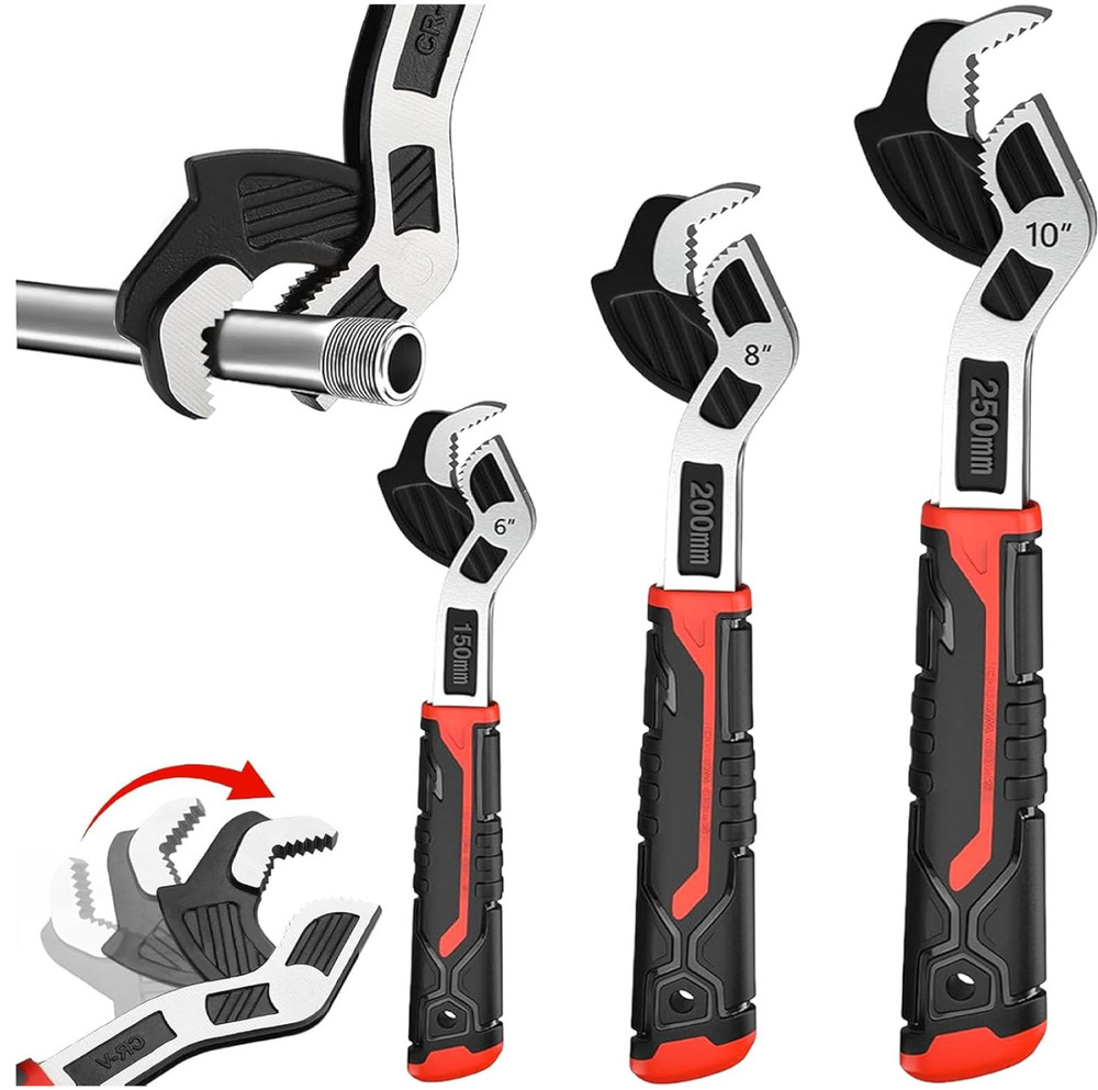 6” 8” 10” Multi-Function Self-Locking Pipe Wrench Set, Chromium Vanadium Steel,P