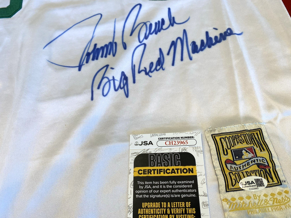 Johnny Bench (Mitchell & Ness)Signed 1975 Reds St. Patrick’s Day Jersey-JSA Auth
