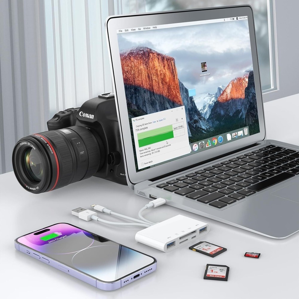 USB 3.0 5-in-1 Memory Card Reader OTG Adapter – SD, microSD, USB-C & Lightning