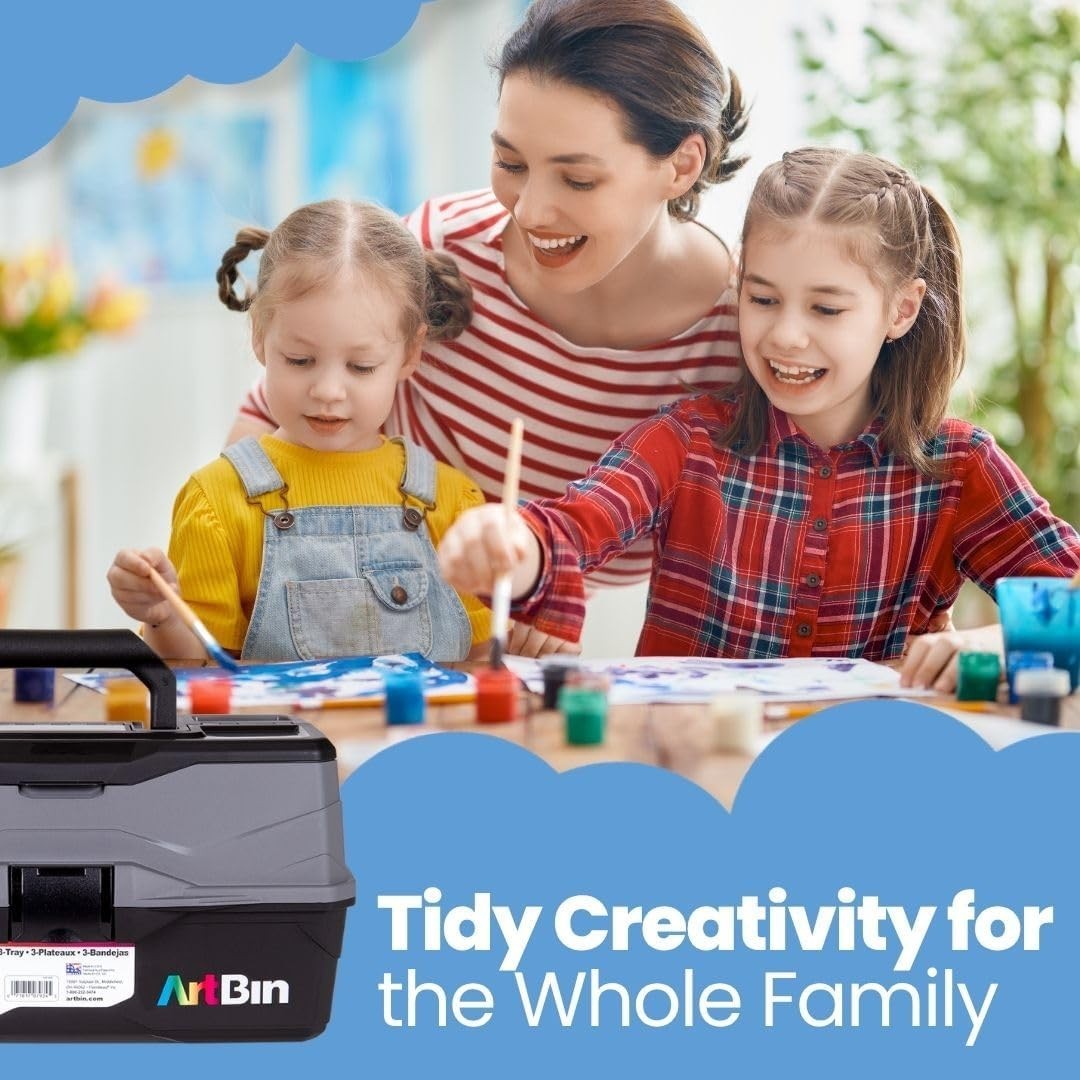 ArtBin 3-Tray Art Supply Box Portable Organizer for Crafts