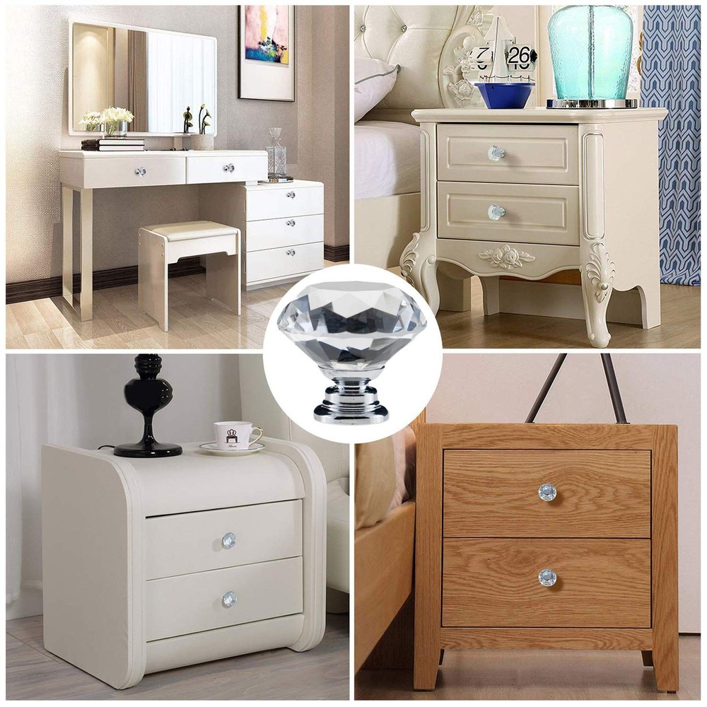 YourGift 12 Pack Drawer Knobs Diamond Shaped Crystal Glass 30mm Cabinet Knobs...