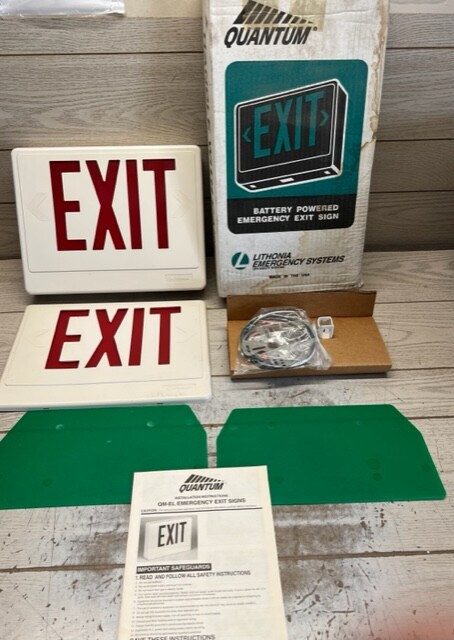 Lithonia Lighting Quantum Battery Powered Emergency EXIT Sign Green Red Letters