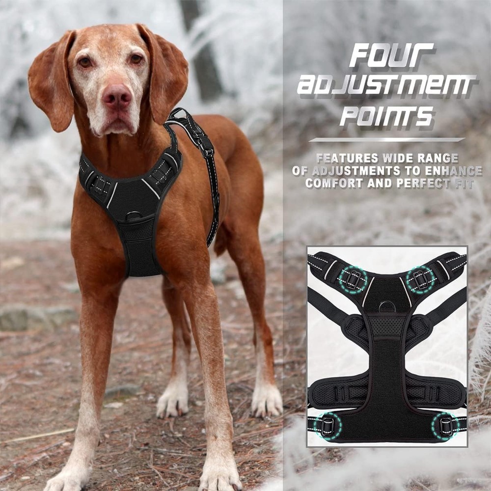 No Pull Dog Harness Front Clip Heavy Duty Reflective Easy Control Handle Large