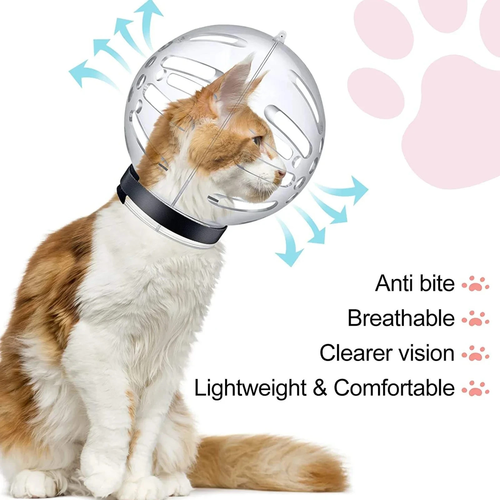 🔥Cat Muzzle for Grooming Adjustable Hood Transparent Cat Helmet AntiBite Muzzle