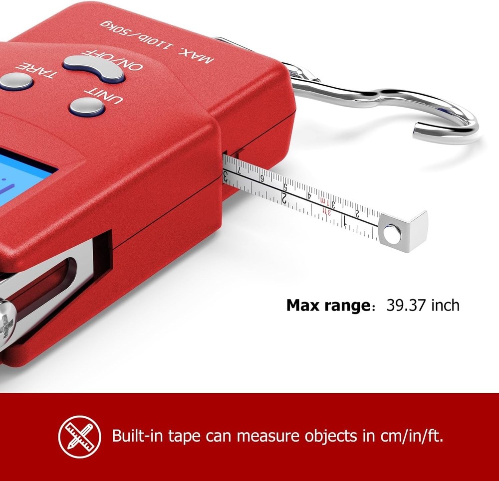 110lb Digital Fish Scale with Built-in Measuring Tape & Backlit LCD