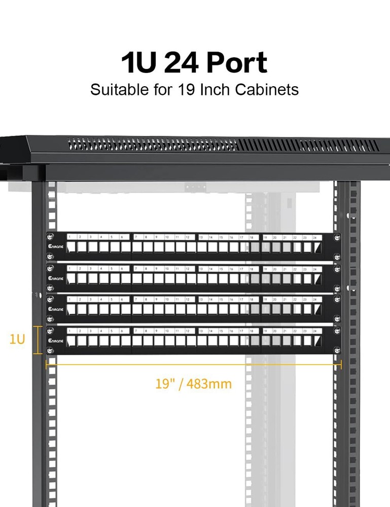 24Port Blank Keystone Patch Panel 1U 19" for Rackmount & Wall Mount Shielded ...