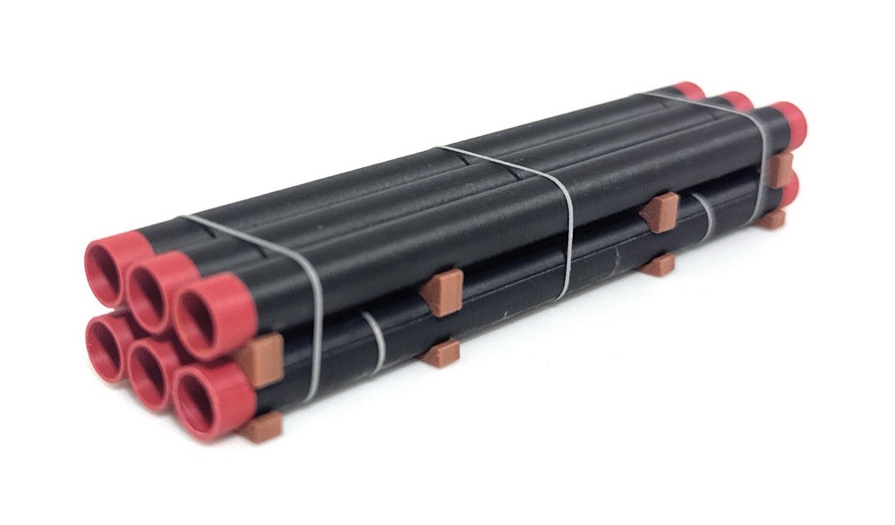 1:87 Ho Scale 30ft Black/Red Tipped Pipe Load (4.5in)- Short Stack