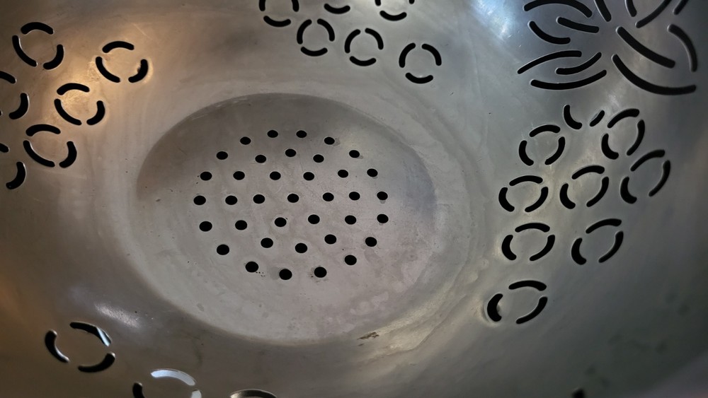 Stainless Colander With Grapevine Pattern 8" Diameter 5" Deep
