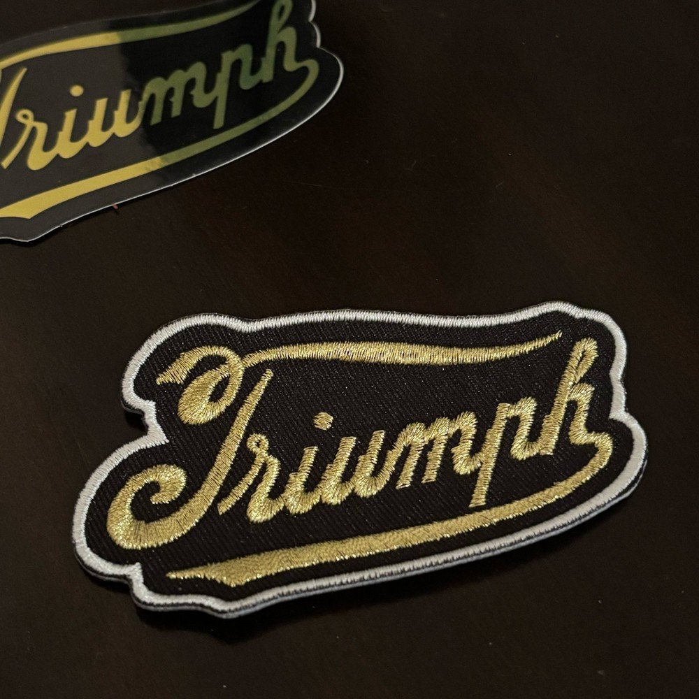 Triumph Motorcycle Patch and Sticker Combo - Black and Gold Script Logo
