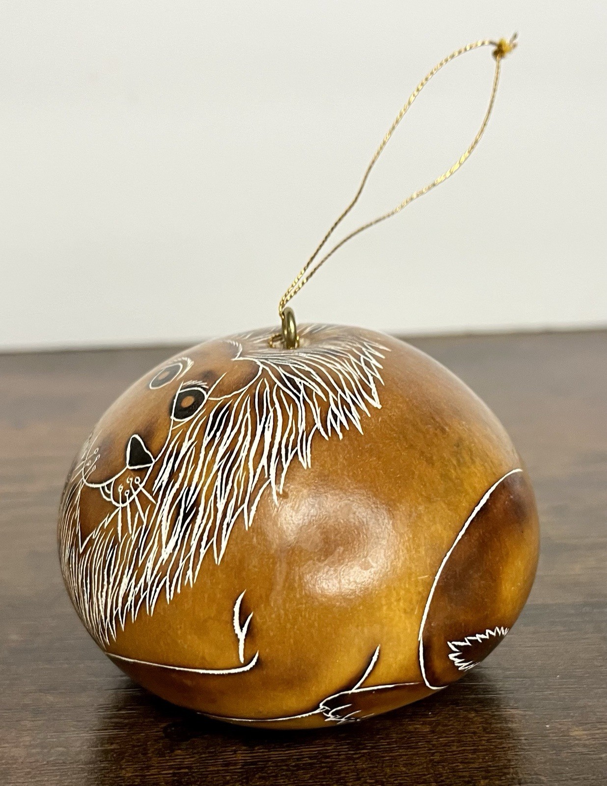 Peru Peruvian Gourd Hand Painted Christmas Ornament Picture Of Lion