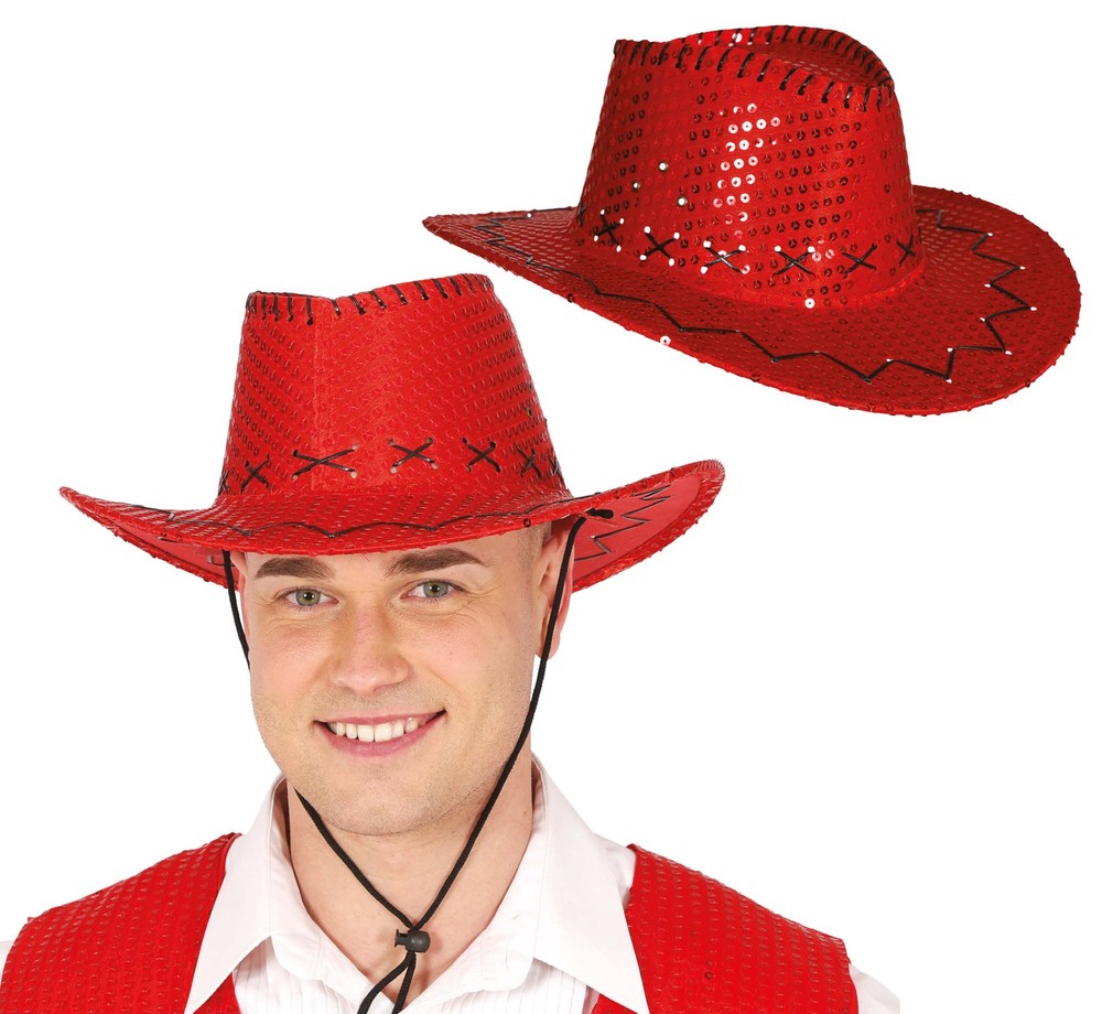 RED SEQUINS COWBOY HAT, ADULTS