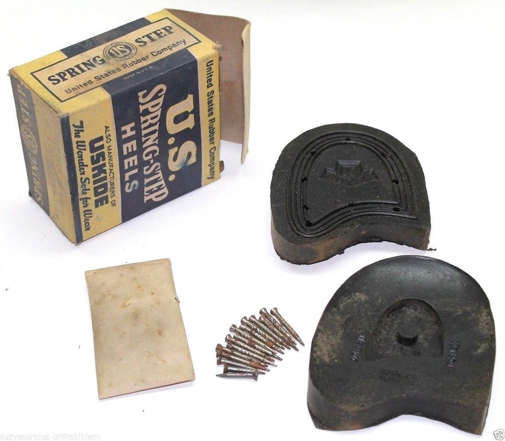 US spring step heels black rubber with nails in original box set E826