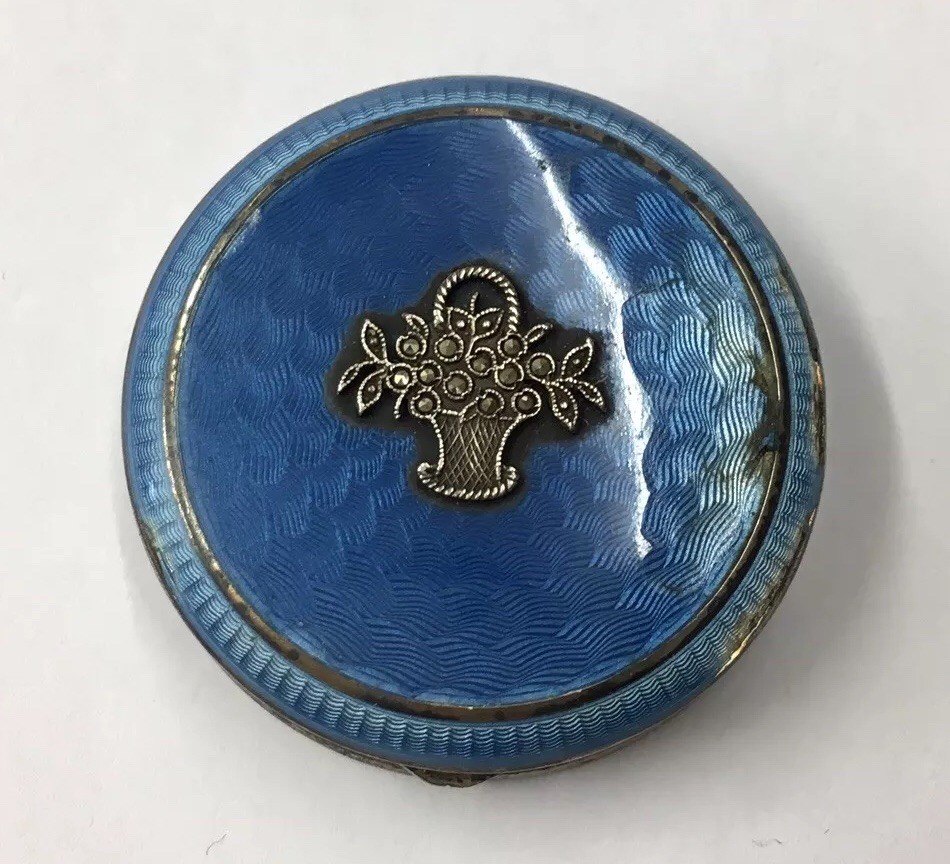 Art Deco 1928 Cohen & Charles Solid Silver Enamel & Marcasite Compact 31.7g