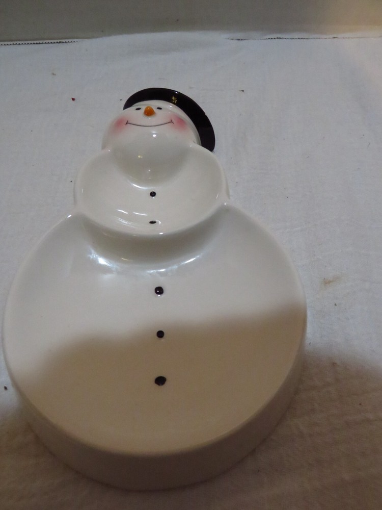 VTG HALLMARK DIVIDED SNOWMAN DISH 7.5"