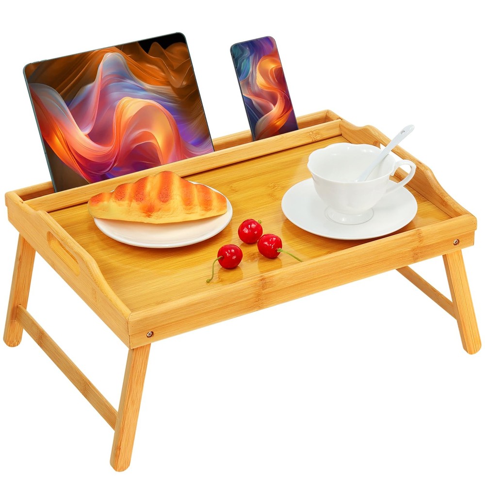 Bed Tray Table Breakfast Trays Serving Tray Bamboo Bed Laptap Floding Legs wi...