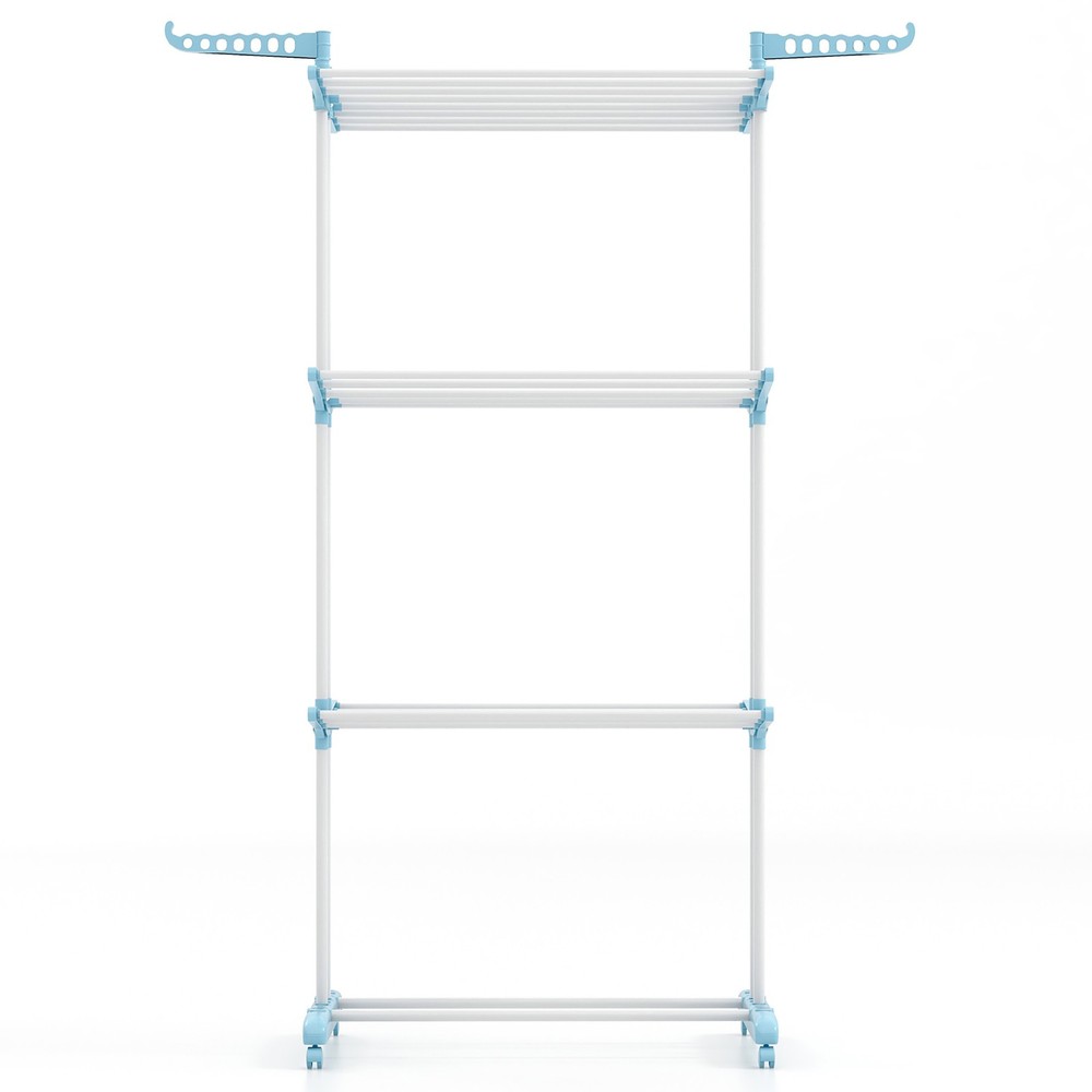 3-tier Folding Clothes Drying Rack w/ Rotatable Side Wings & Collapsible Shelves