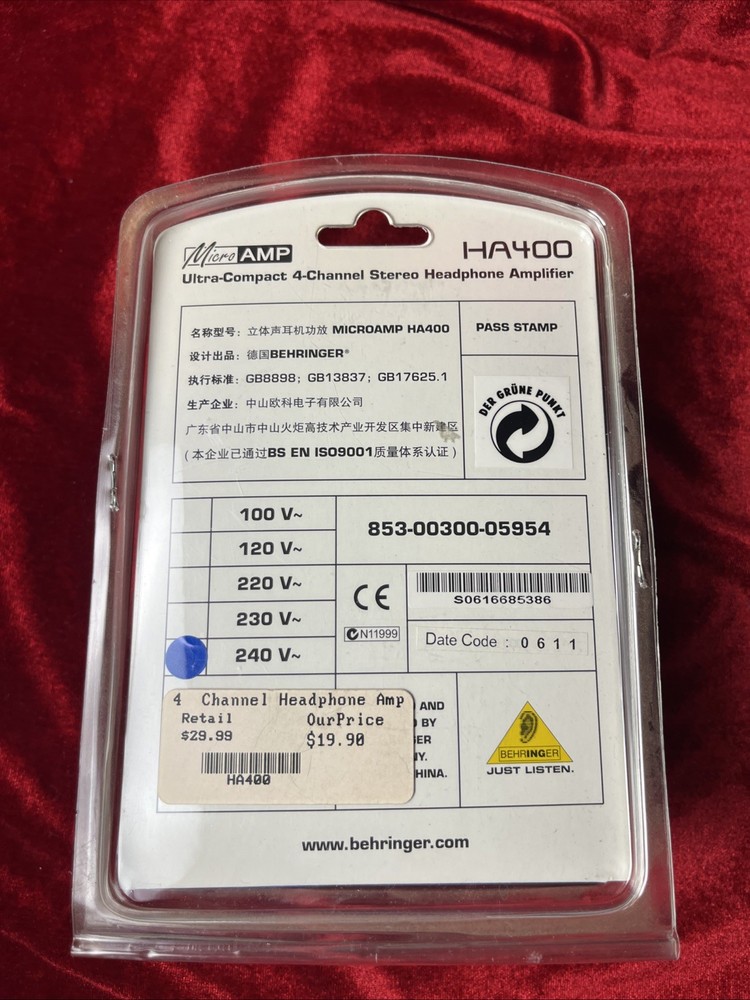 Behringer HA400 MicroAMP 4-Channel Stereo Headphone Amplifier New