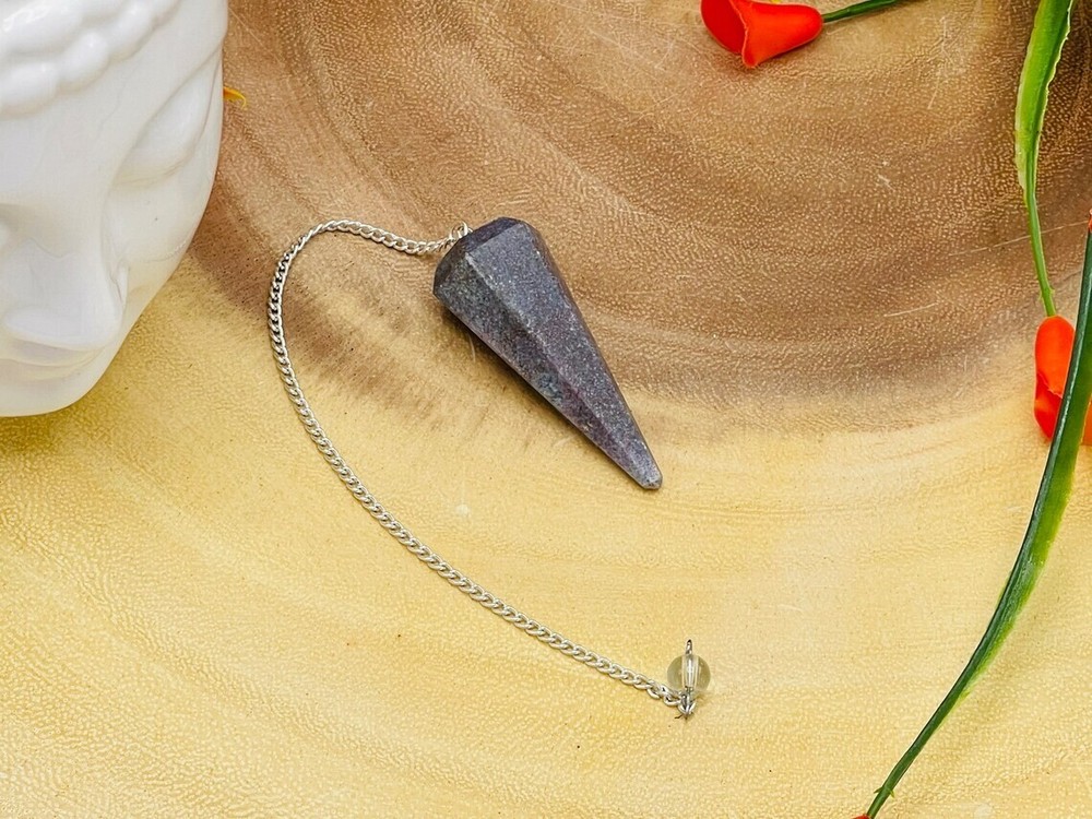Ruby Kyanite Crystal Pendulum With Silver Plated Chain, Ruby Kyanite Point