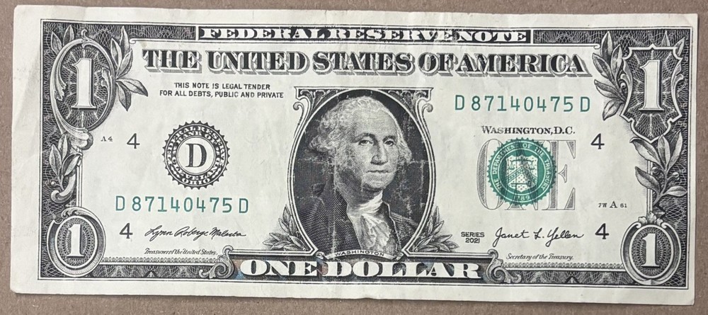2021 $1 One Dollar Bill Error Misaligned Miss Cut Off Center Note Front & Back