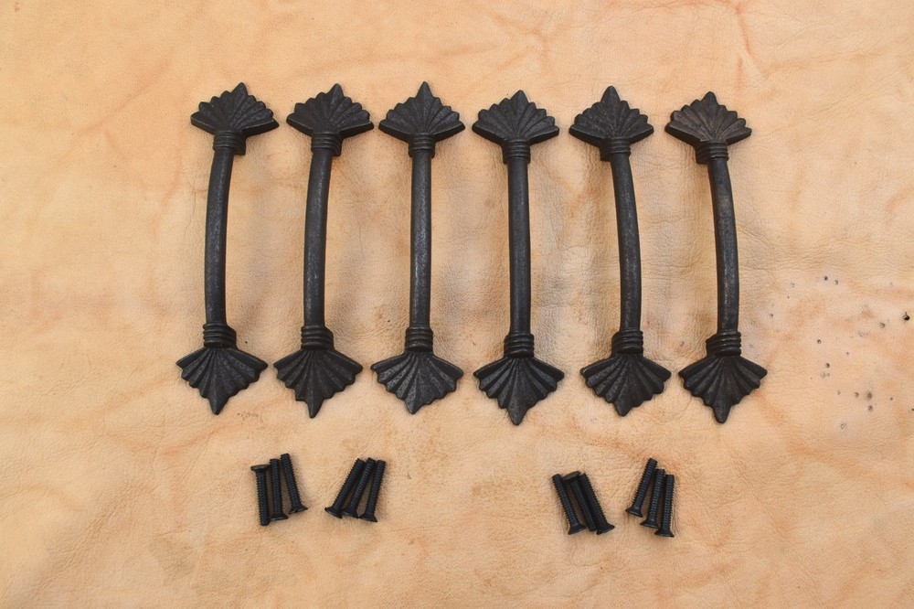 Vintage style door gate handle cast iron Kitchen Cabinet Drawer pull 6 pcs